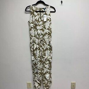 LRL Ralph Lauren Womens Neila Jumpsuit Green White Floral Ruched Pockets 2 New